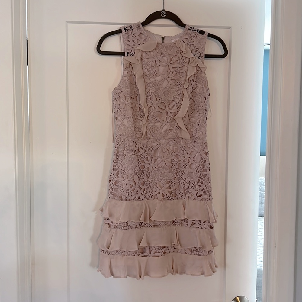 Parker Zahara Ruffle Dusty Blush Lace Mini Dress, like new, worn once, size 0